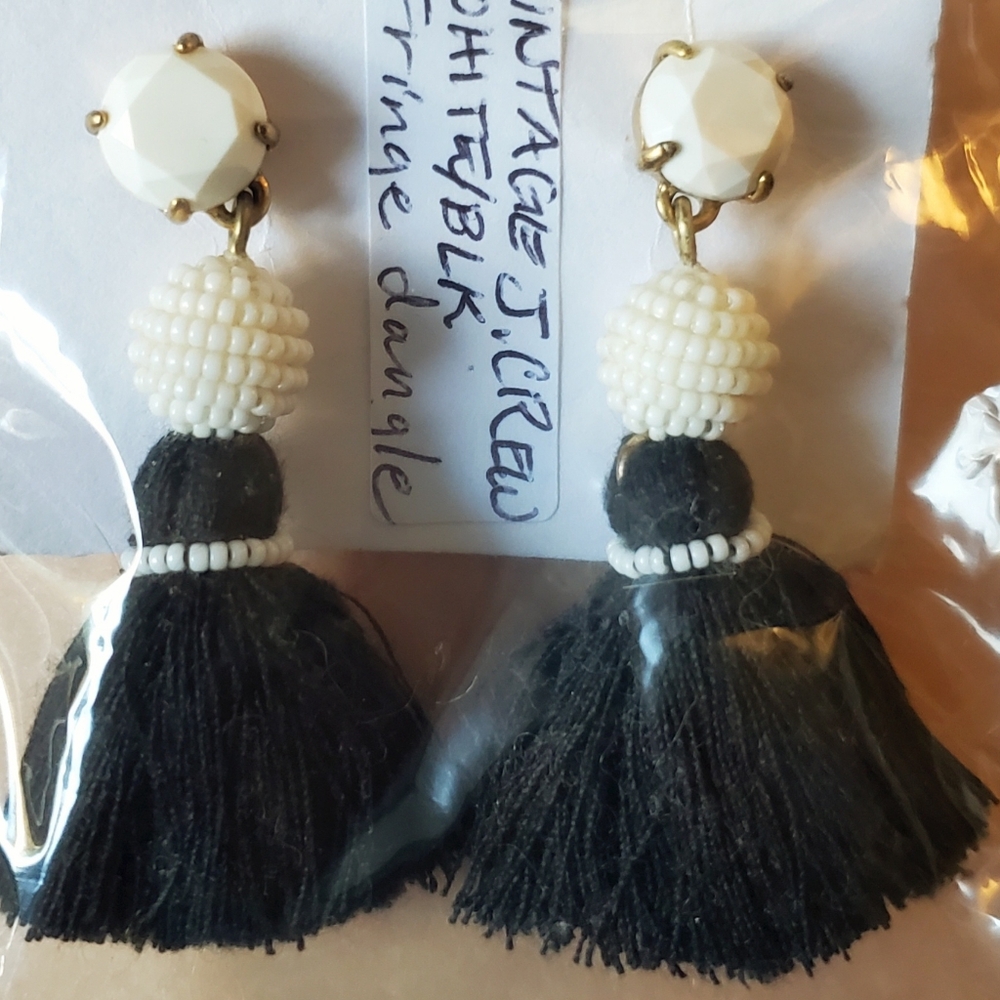 Vintage J. Crew Black and White Tassel Earrings